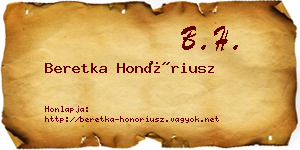Beretka Honóriusz névjegykártya
